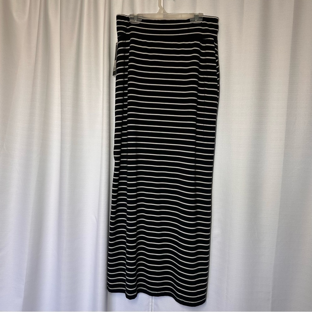 NEW NWT Mossimo Women’s Black Breton Striped Maxi Skirt Side Slit Sz S Nautical - Picture 6 of 10